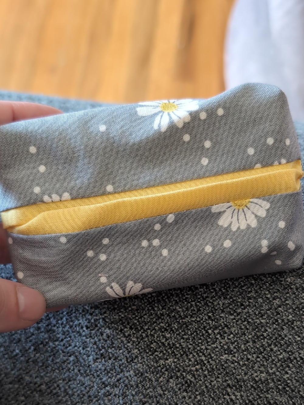 Gray Daisy Pocket Tissue Holder with Yellow Trim